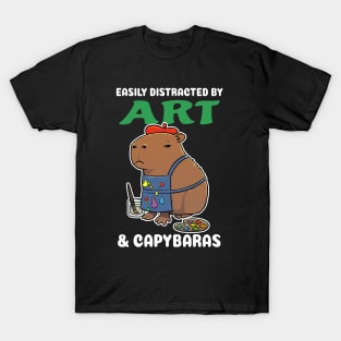 Easily Distracted by Art and Capybaras Cartoon T-Shirt